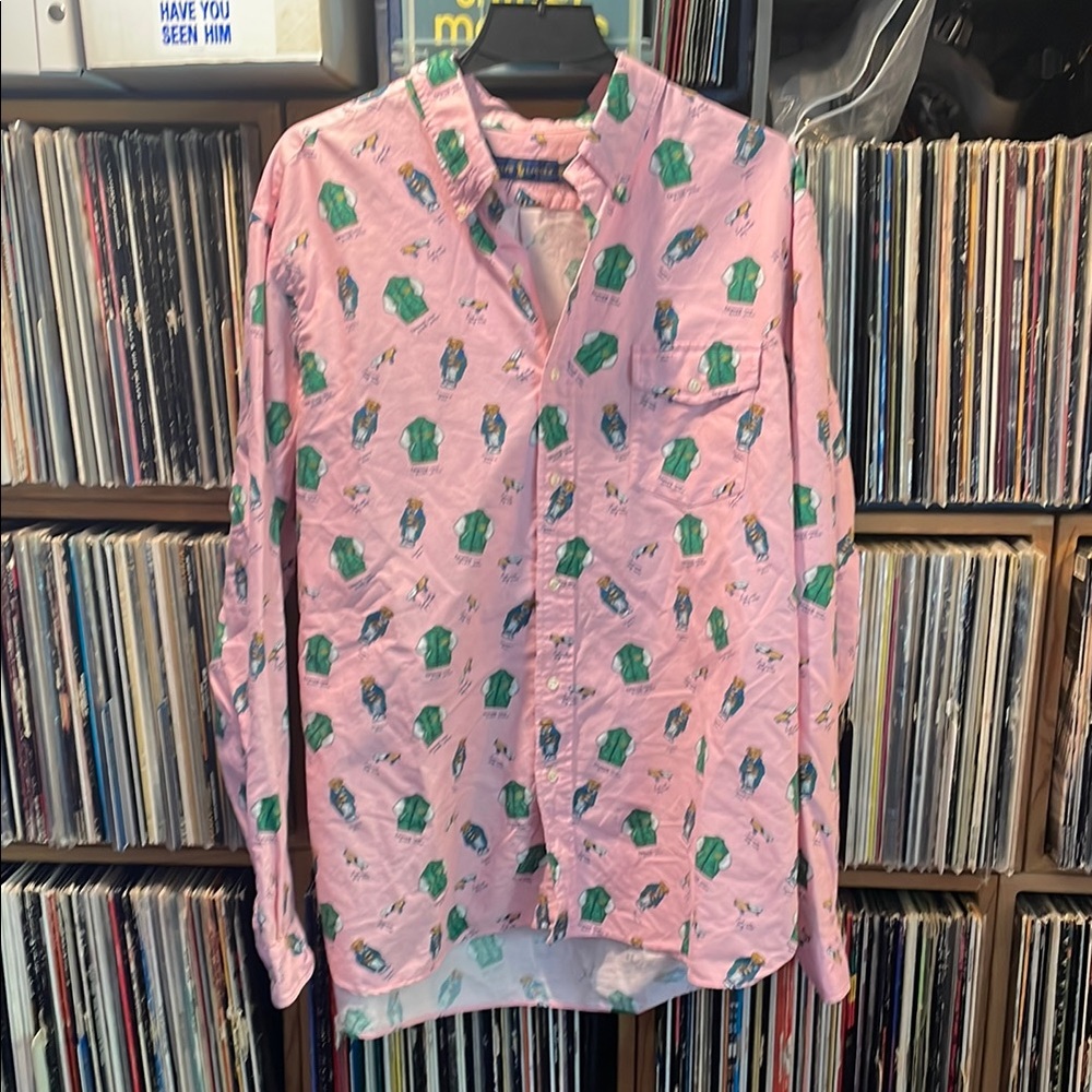 Ralph Lauren Pink and Green Polo Bear Button Down Shirt